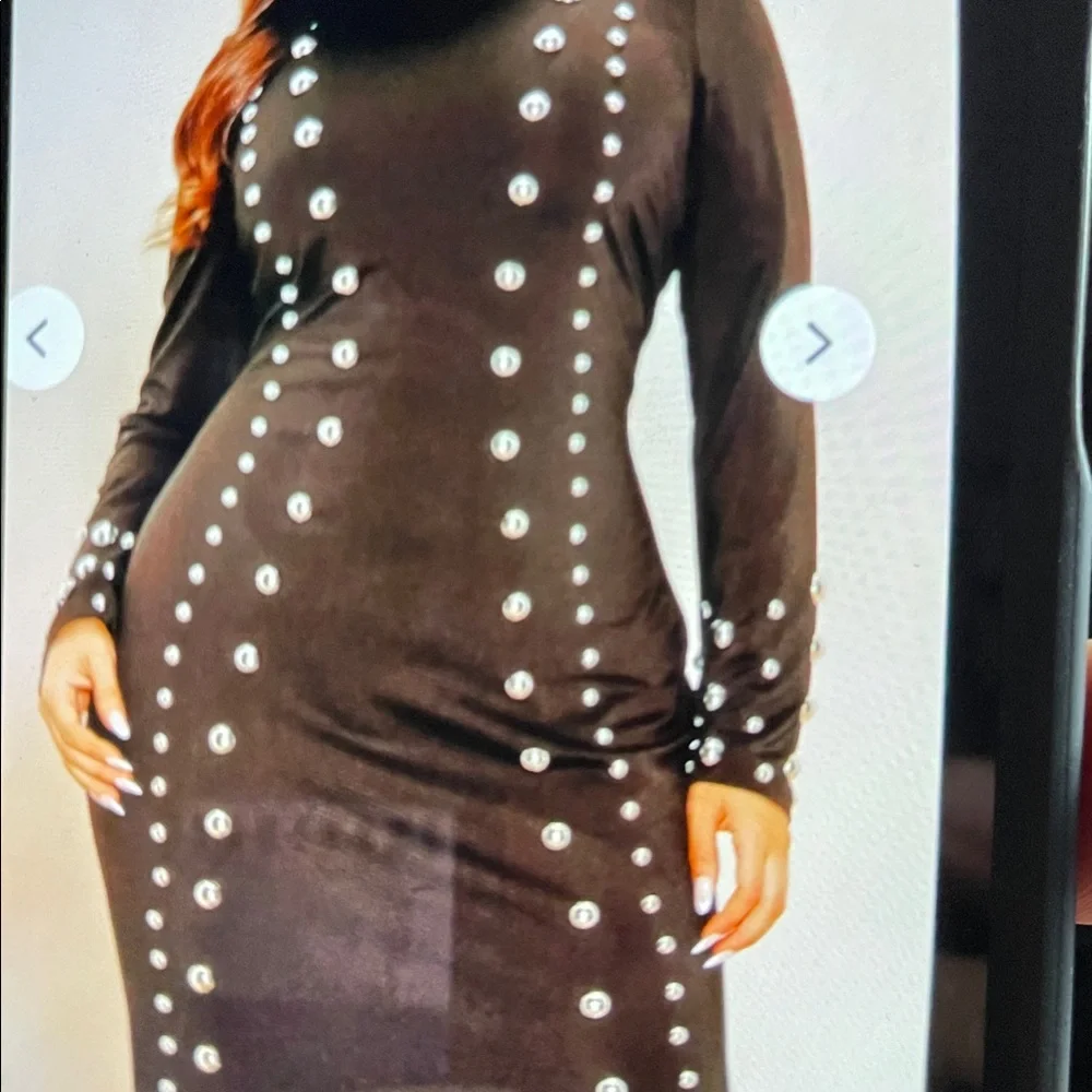 Fashion Nova Black Maxi Dress with GOLD STUD Accents - Picture 3 of 13